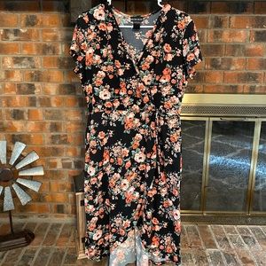 Floral Print Wrap Across Dress